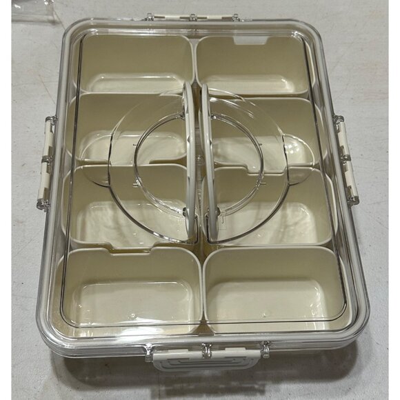 LOT of 2 Aurdeayl Brand 8-pc. Snack Bowls w/Handle & Clear Lid Beige Color (NEW) - Picture 7 of 15